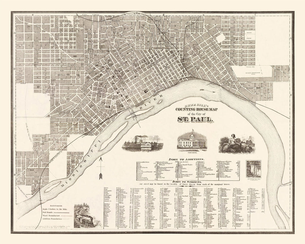 Vintage Map of St. Paul, Minnesota 1869