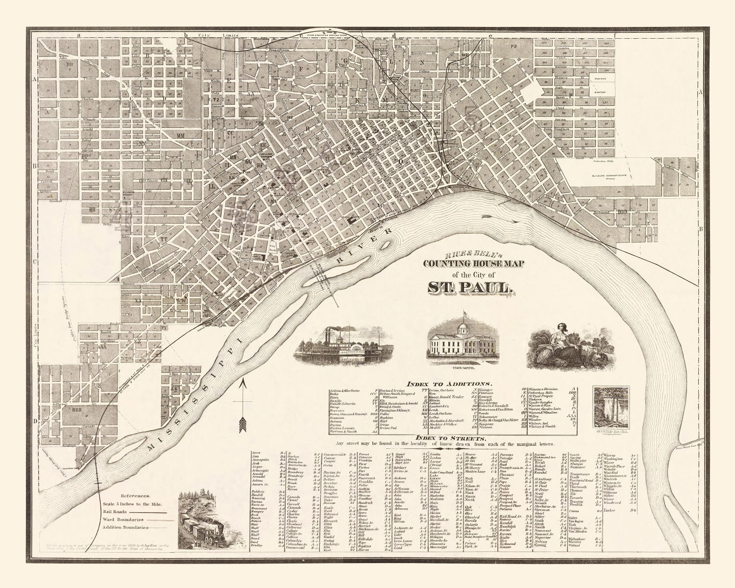 Vintage Map of St. Paul, Minnesota 1869