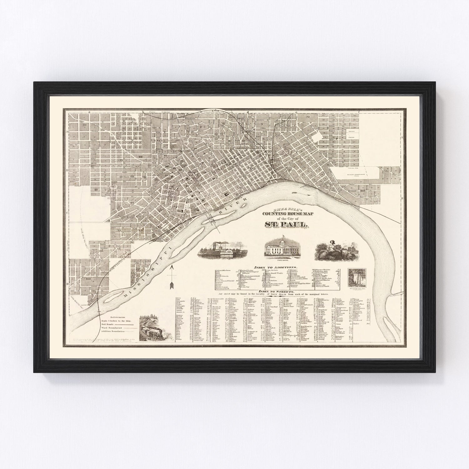 Vintage Map of St. Paul, Minnesota 1869