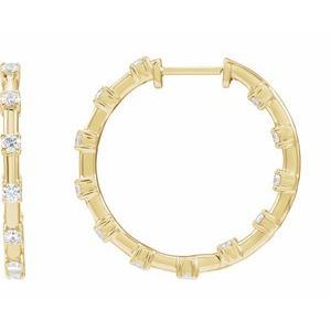 14K Yellow Gold 1 CTW Lab-Grown Diamond Inside-Outside 25.1 mm Hoop Earrings