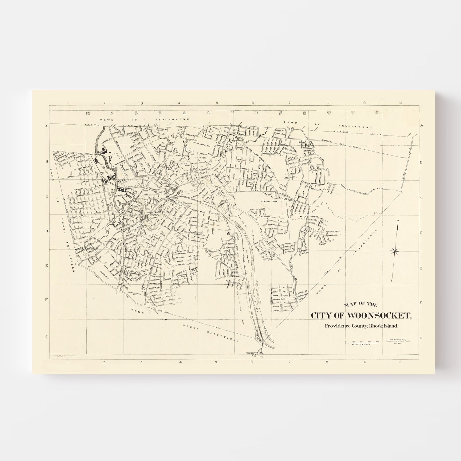 Vintage Map of Woonsocket, Rhode Island 1929