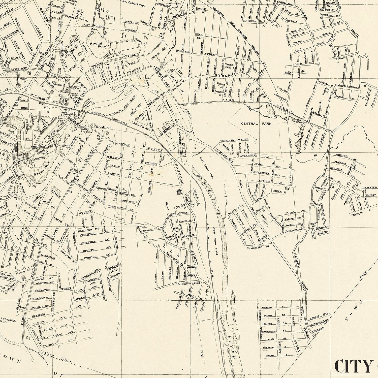 Vintage Map of Woonsocket, Rhode Island 1929