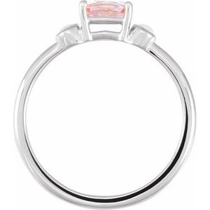 Sterling Silver 6x4 mm Natural Pink Morganite & Natural White Opal Ring