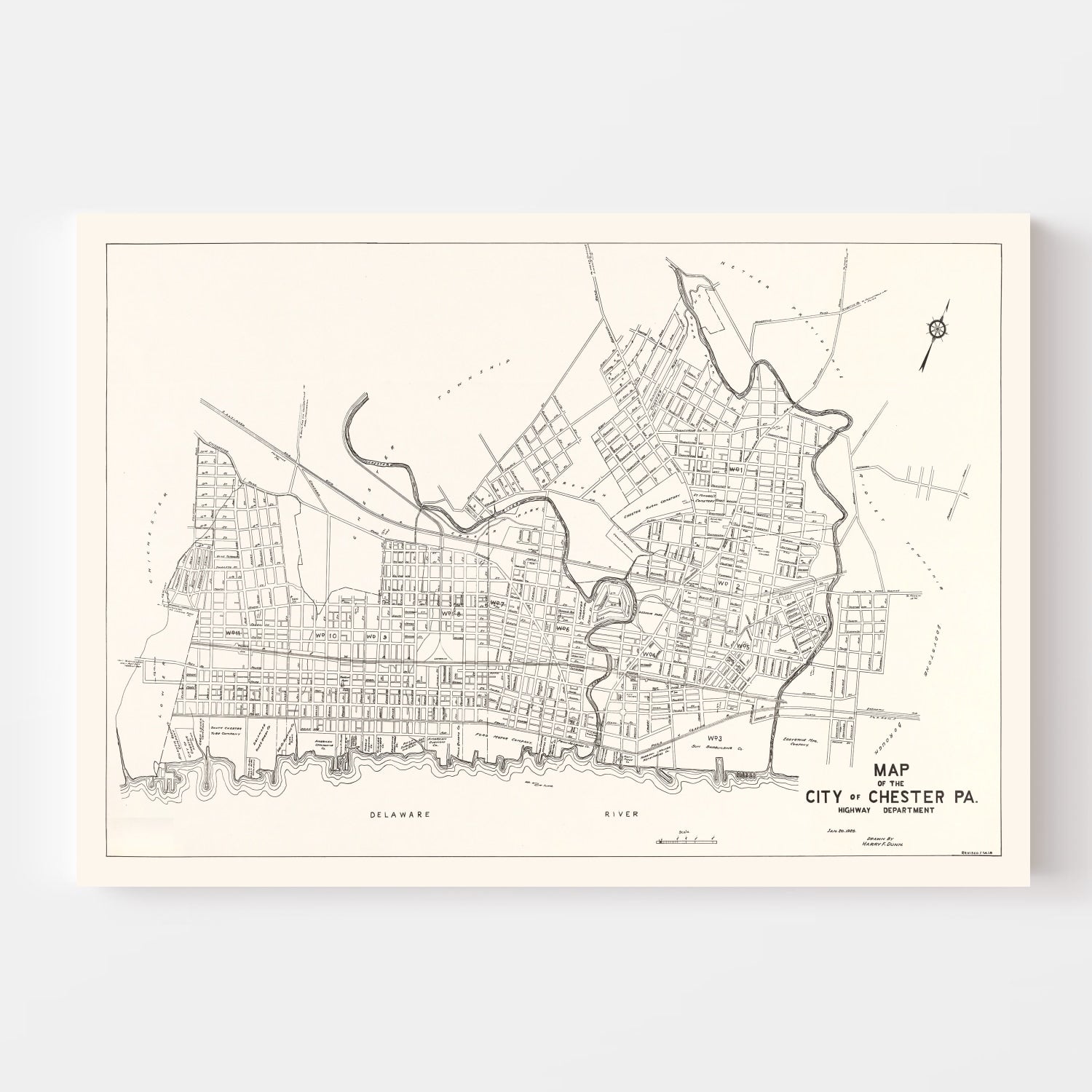 Vintage Map of Chester, Pennsylvania 1929