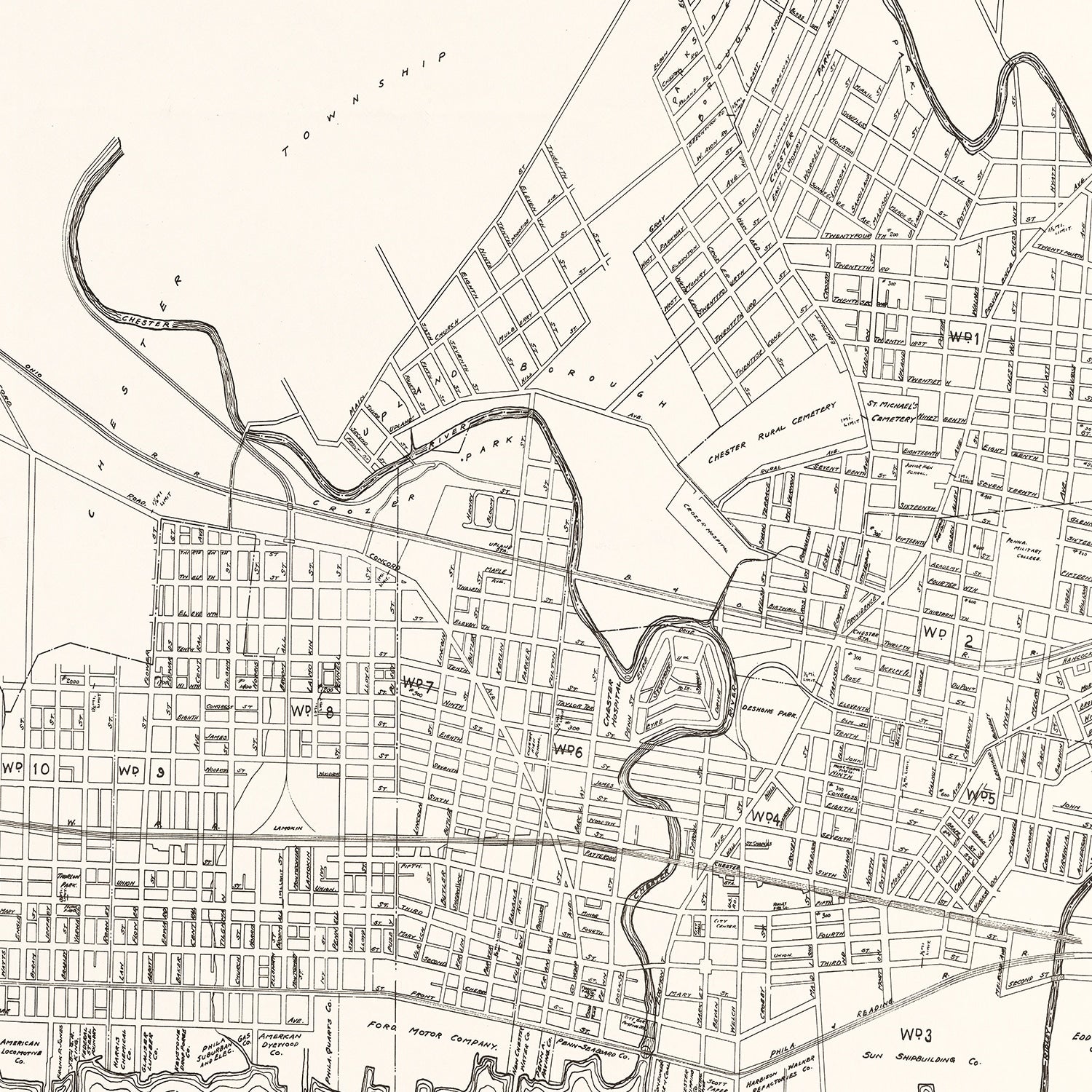 Vintage Map of Chester, Pennsylvania 1929