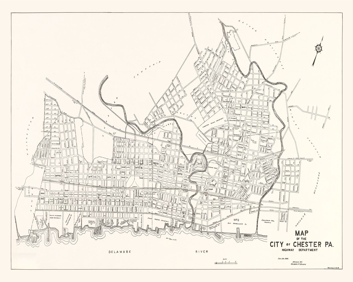 Vintage Map of Chester, Pennsylvania 1929
