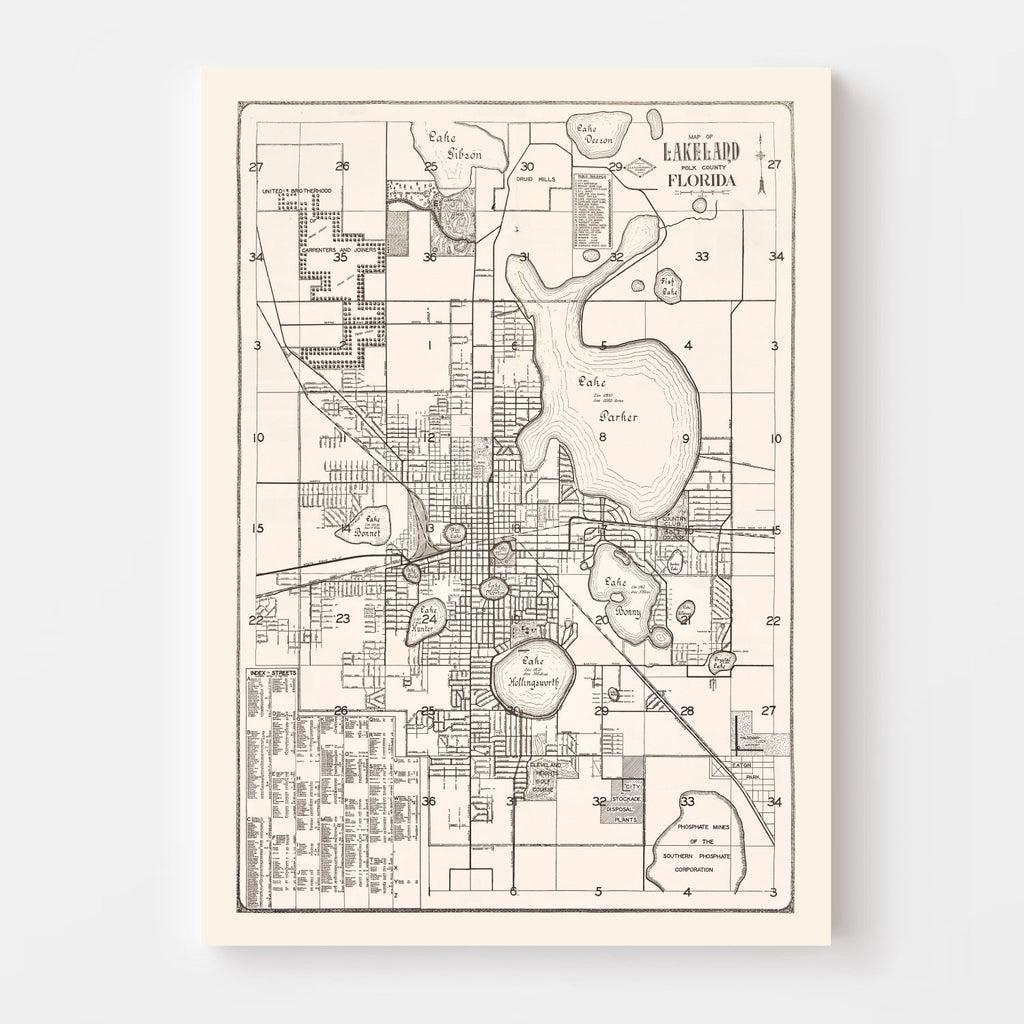 Vintage Map of Lakeland, Florida 1929