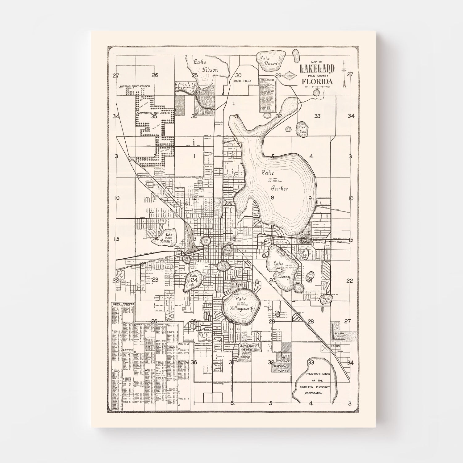 Vintage Map of Lakeland, Florida 1929