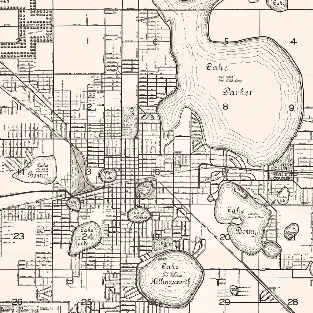Vintage Map of Lakeland, Florida 1929