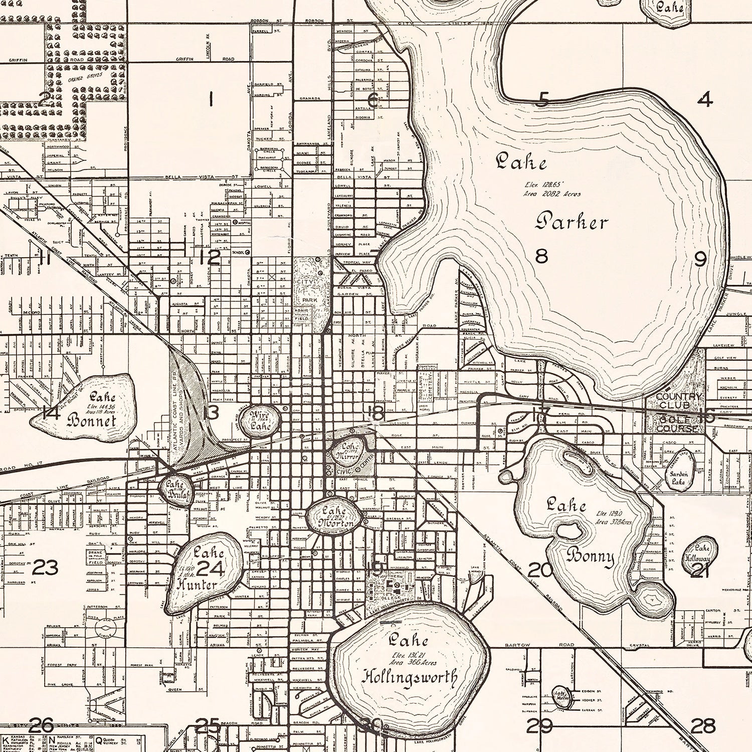 Vintage Map of Lakeland, Florida 1929