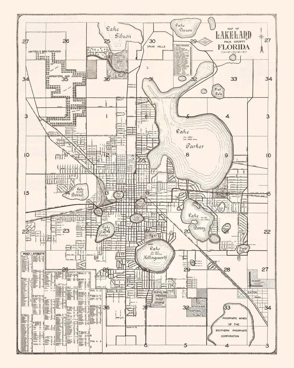 Vintage Map of Lakeland, Florida 1929