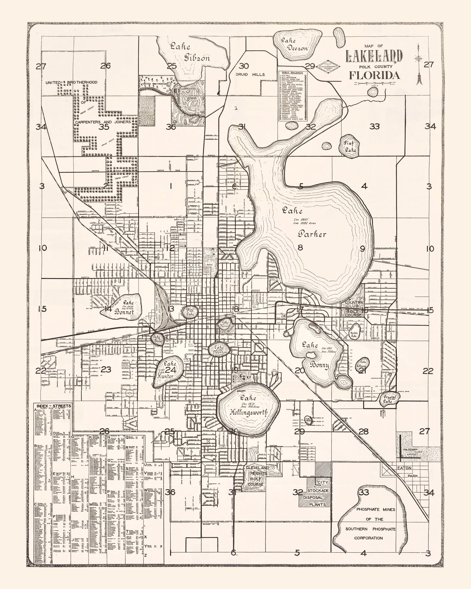 Vintage Map of Lakeland, Florida 1929