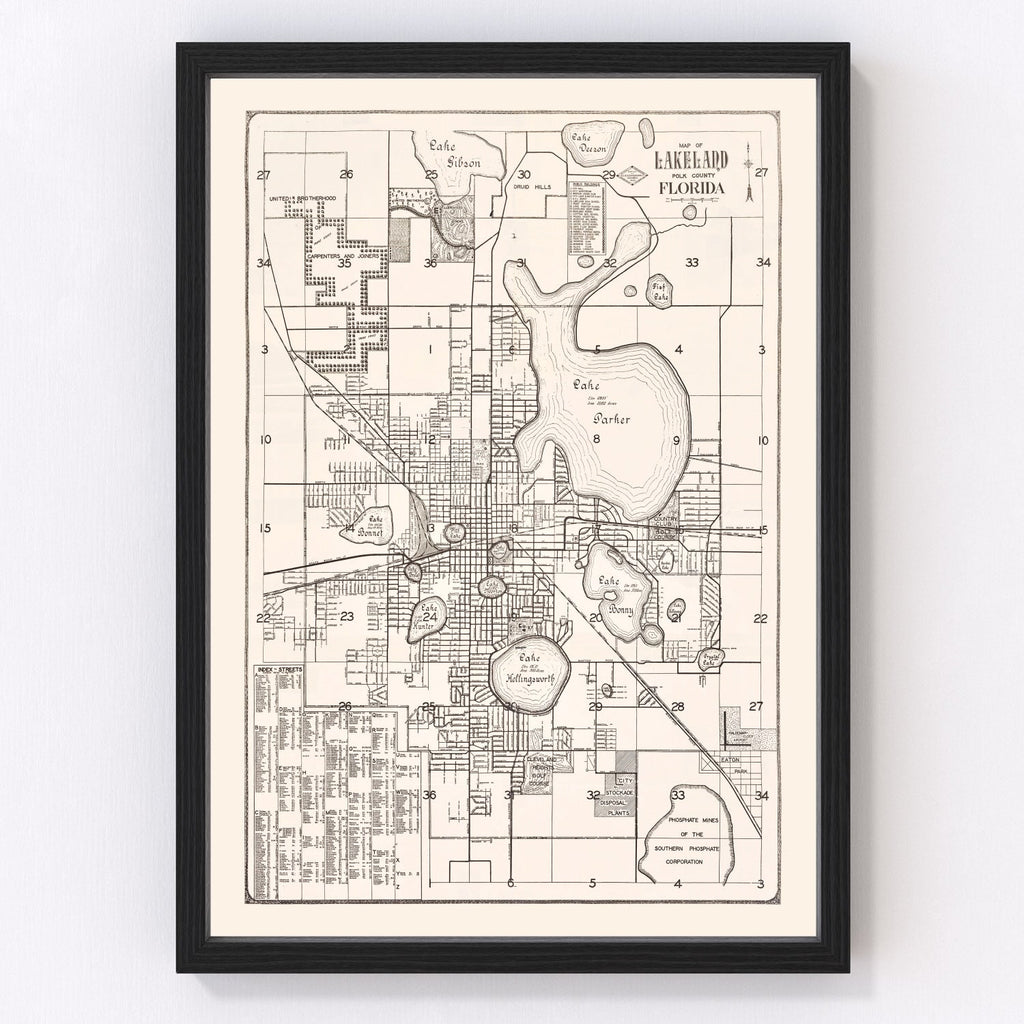 Vintage Map of Lakeland, Florida 1929