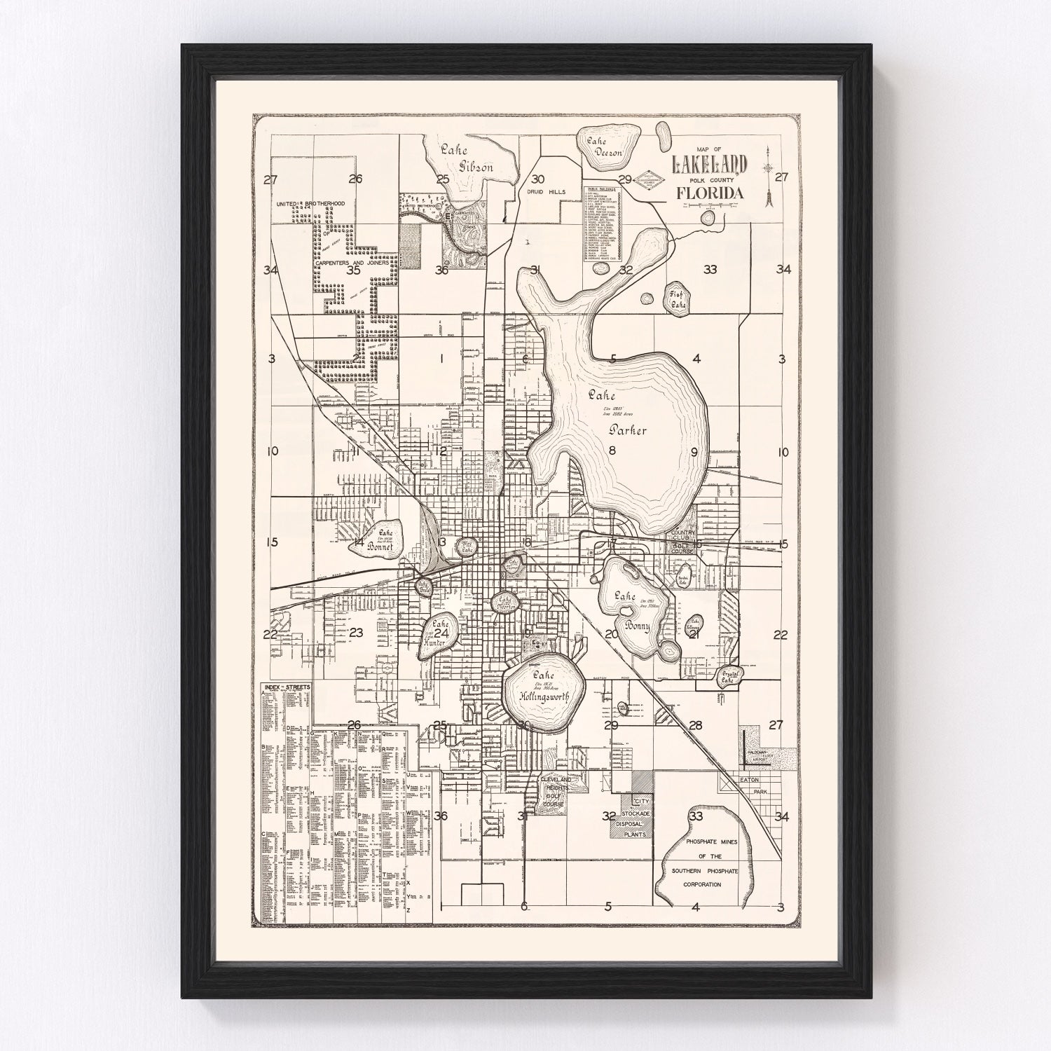 Vintage Map of Lakeland, Florida 1929