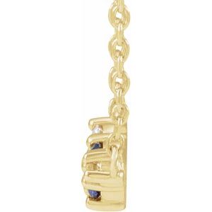 14K Yellow Gold Lab-Grown Blue Sapphire & .05 CTW Natural Diamond Three-Stone Bar 18" Necklace