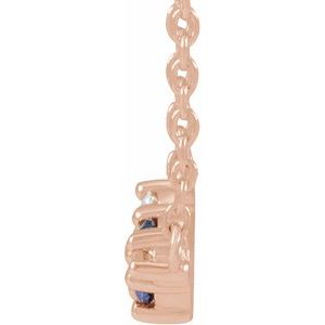 14K Rose Gold Lab-Grown Blue Sapphire & .05 CTW Natural Diamond Three-Stone Bar 18" Necklace