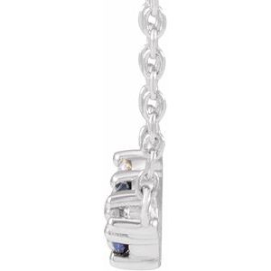 Platinum Lab-Grown Blue Sapphire & .05 CTW Natural Diamond Three-Stone Bar 18" Necklace