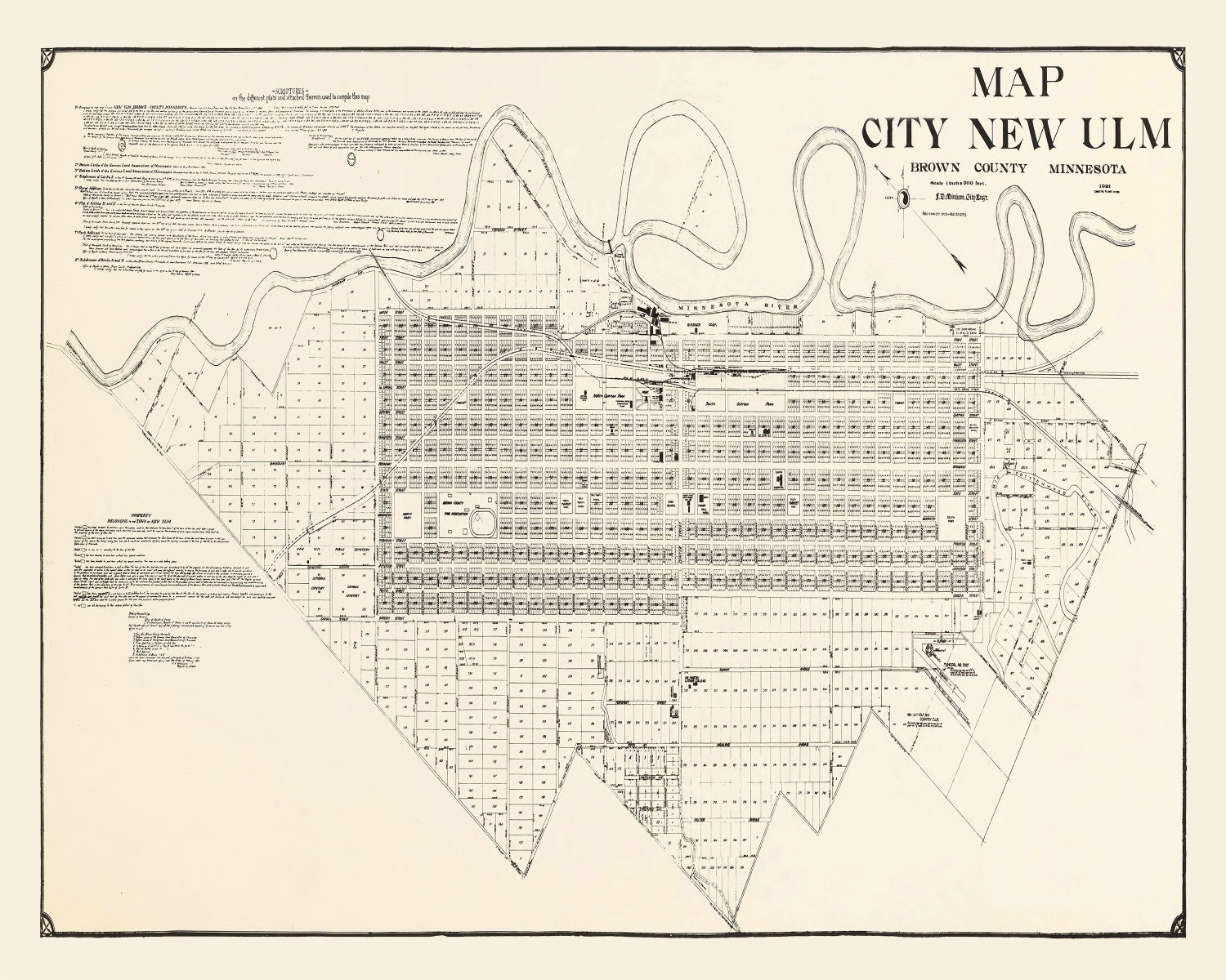 Vintage Map of New Ulm, Minnesota 1929