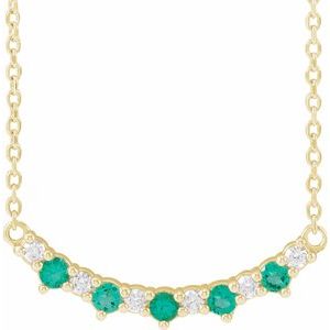 14K Yellow Gold Lab-Grown Emerald & .08 CTW Natural Diamond Five-Stone Bar 18" Necklace