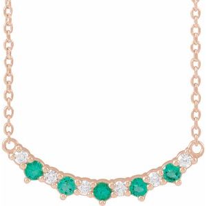 14K Rose Gold Lab-Grown Emerald & .08 CTW Natural Diamond Five-Stone Bar 18" Necklace