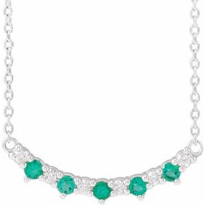 Platinum Lab-Grown Emerald & .08 CTW Natural Diamond Five-Stone Bar 18" Necklace