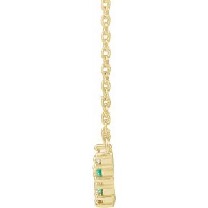 14K Yellow Gold Lab-Grown Emerald & .08 CTW Natural Diamond Five-Stone Bar 18" Necklace