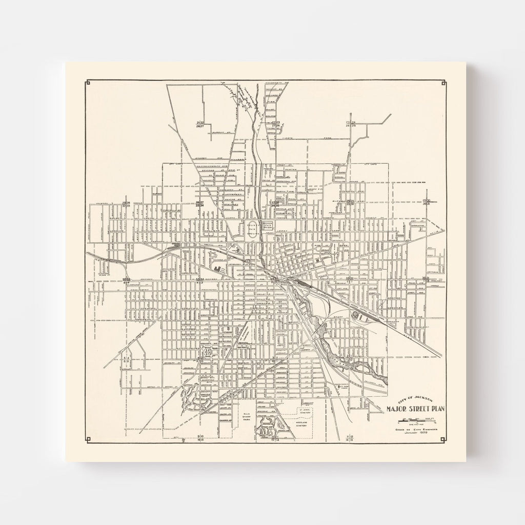 Vintage Map of Jackson, Michigan 1929