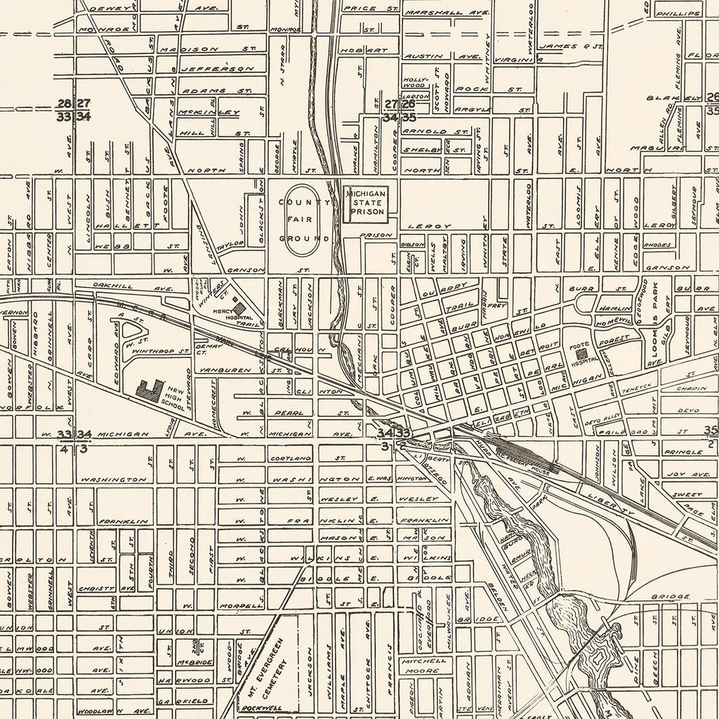 Vintage Map of Jackson, Michigan 1929