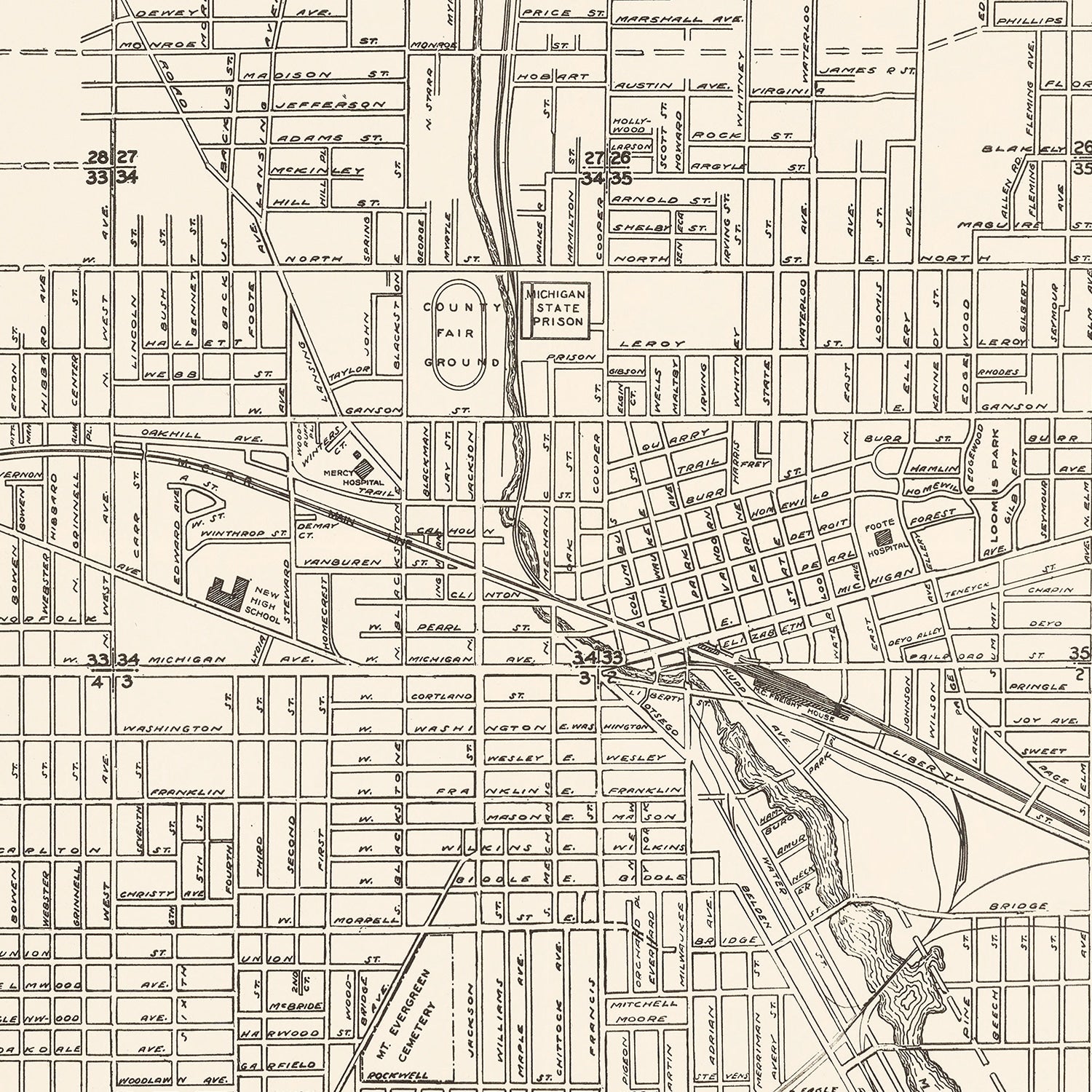 Vintage Map of Jackson, Michigan 1929