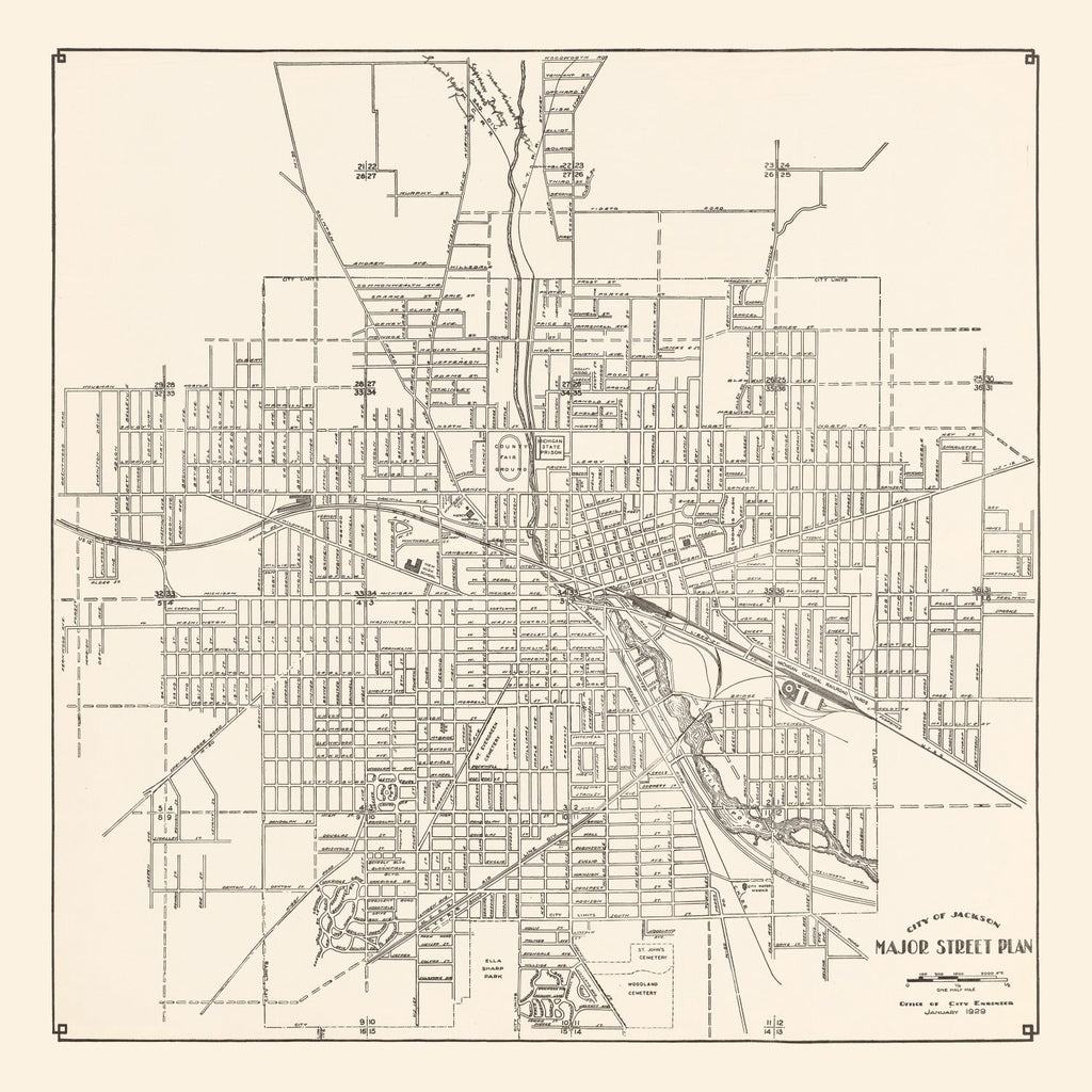Vintage Map of Jackson, Michigan 1929