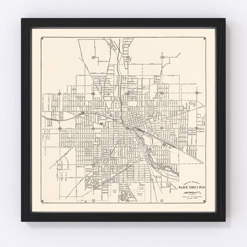 Vintage Map of Jackson, Michigan 1929