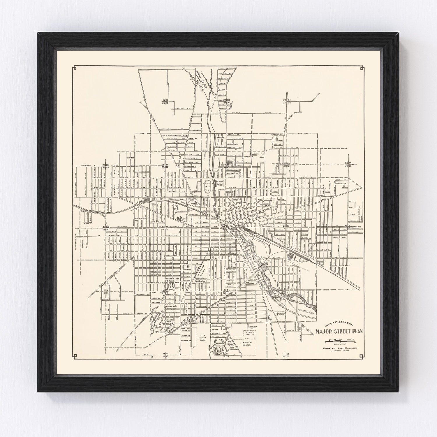 Vintage Map of Jackson, Michigan 1929