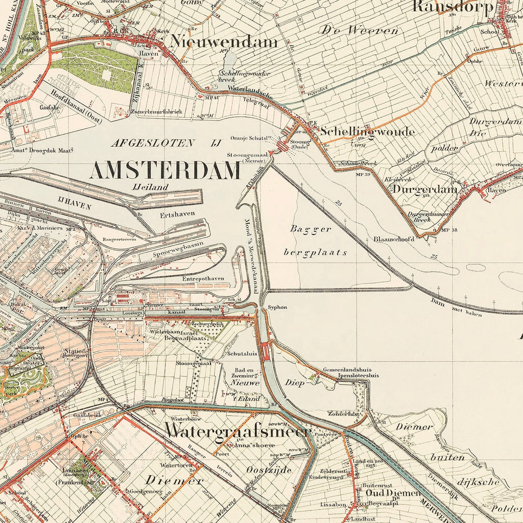 Vintage Map of Amsterdam, Netherlands 1929