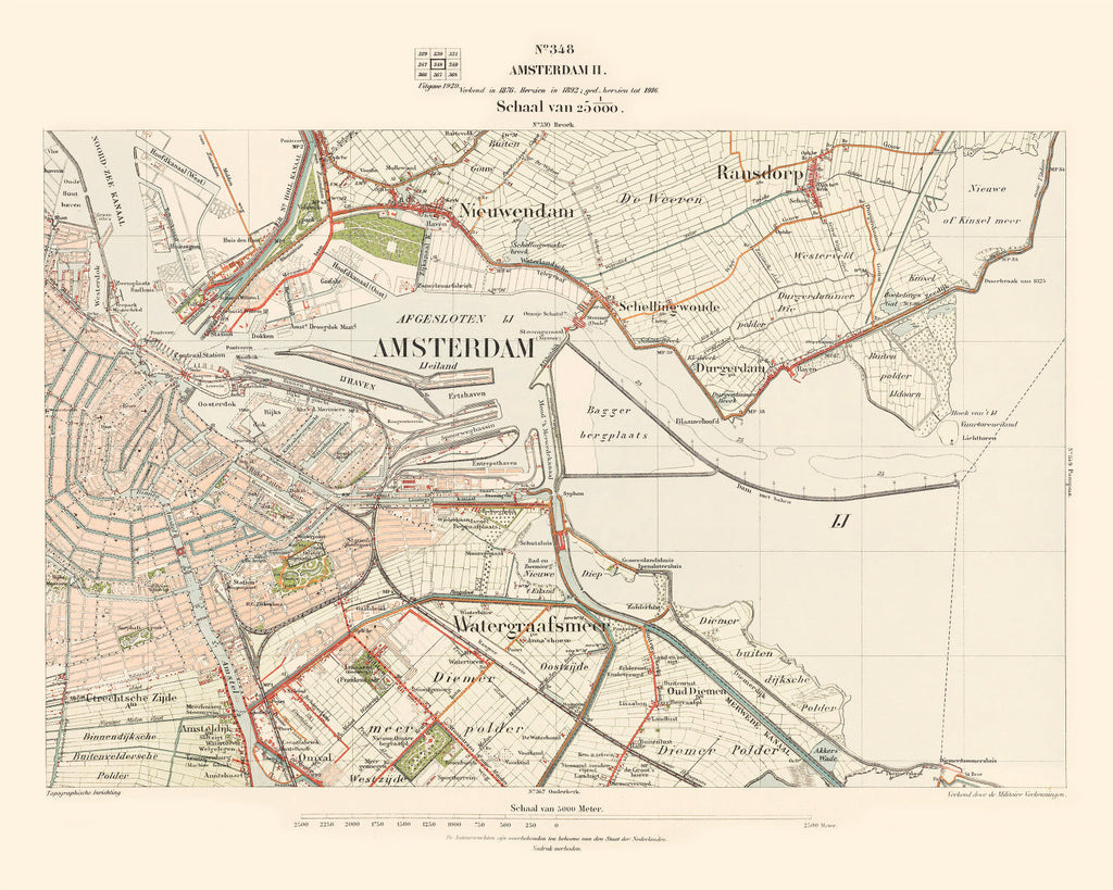 Vintage Map of Amsterdam, Netherlands 1929