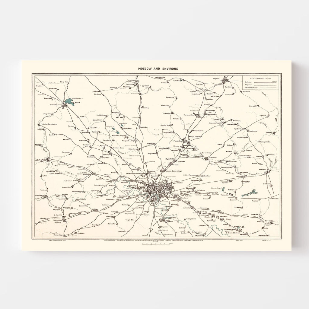 Vintage Map of Moscow, Russia 1928