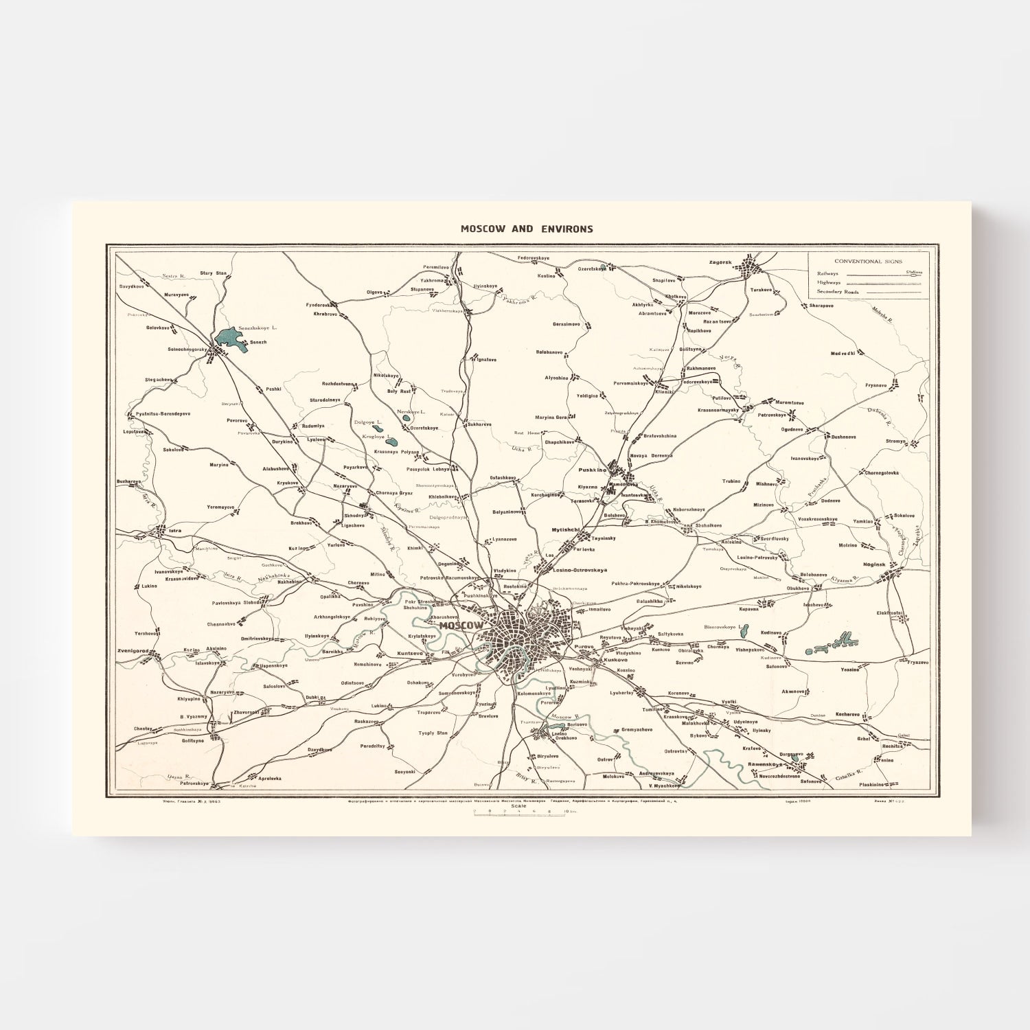 Vintage Map of Moscow, Russia 1928