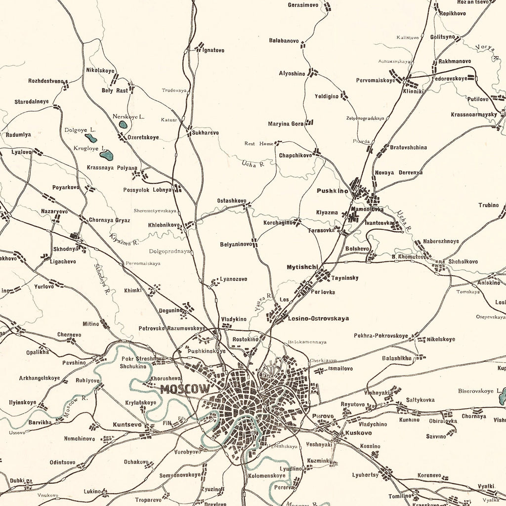 Vintage Map of Moscow, Russia 1928