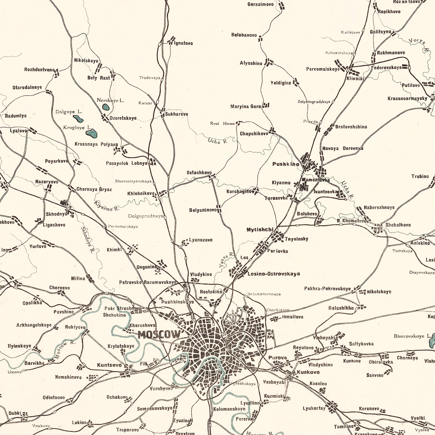Vintage Map of Moscow, Russia 1928