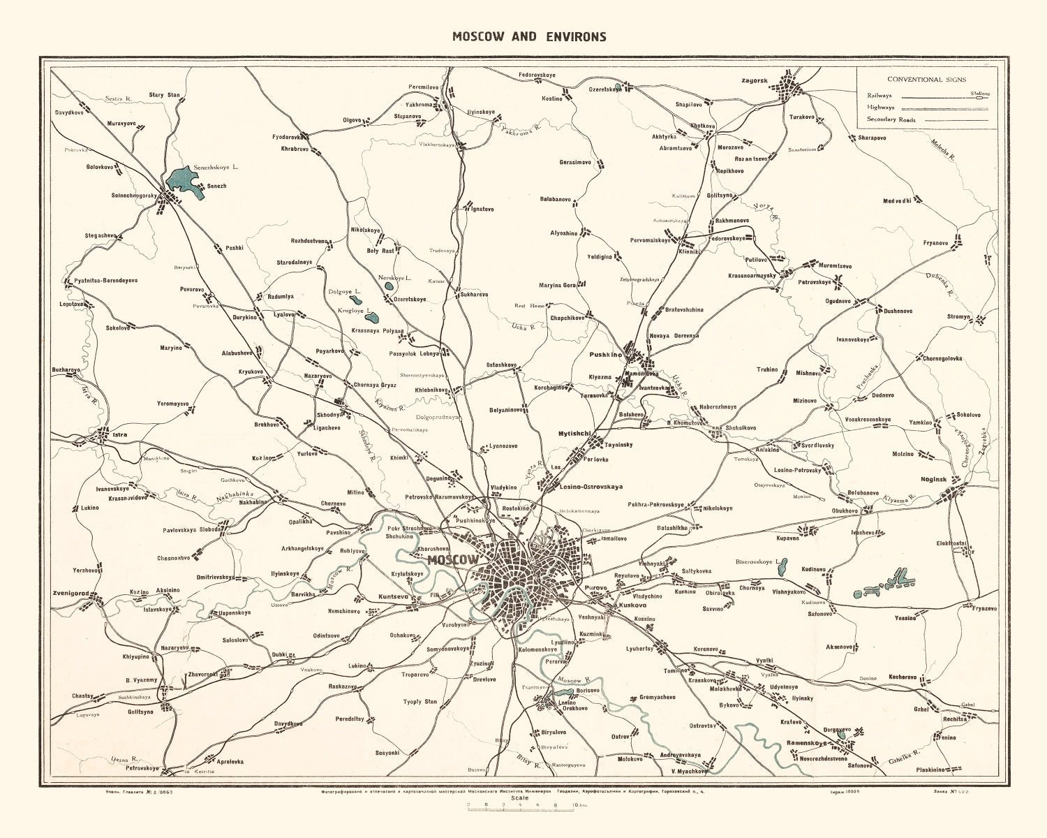 Vintage Map of Moscow, Russia 1928