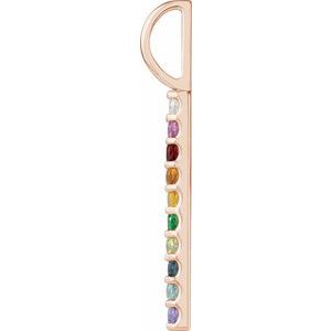 14K Rose Gold Natural Multi-Gemstone & .02 CT Natural Diamond Rainbow Bar Charm/Pendant