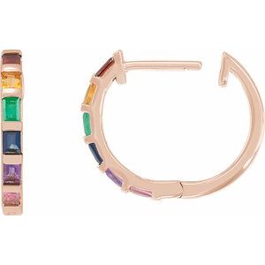14K Rose Gold Natural Multi-Gemstone Rainbow Hoop Earrings – image 3