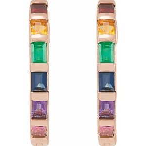 14K Rose Gold Natural Multi-Gemstone Rainbow Hoop Earrings – image 2