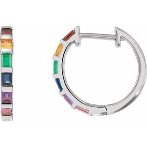 14K White Gold Natural Multi-Gemstone Rainbow Hoop Earrings