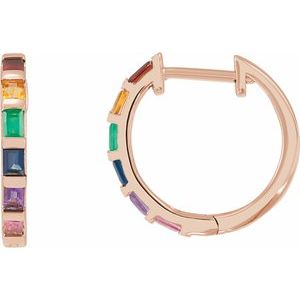 14K Rose Gold Natural Multi-Gemstone Rainbow Hoop Earrings