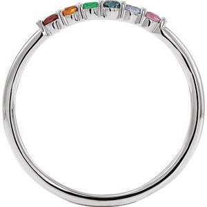 14K White Gold Natural Multi-Gemstone Rainbow Stackable Ring