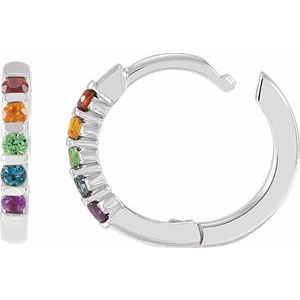 Platinum Natural Multi-Gemstone Rainbow Huggie Hoop Earrings – image 2