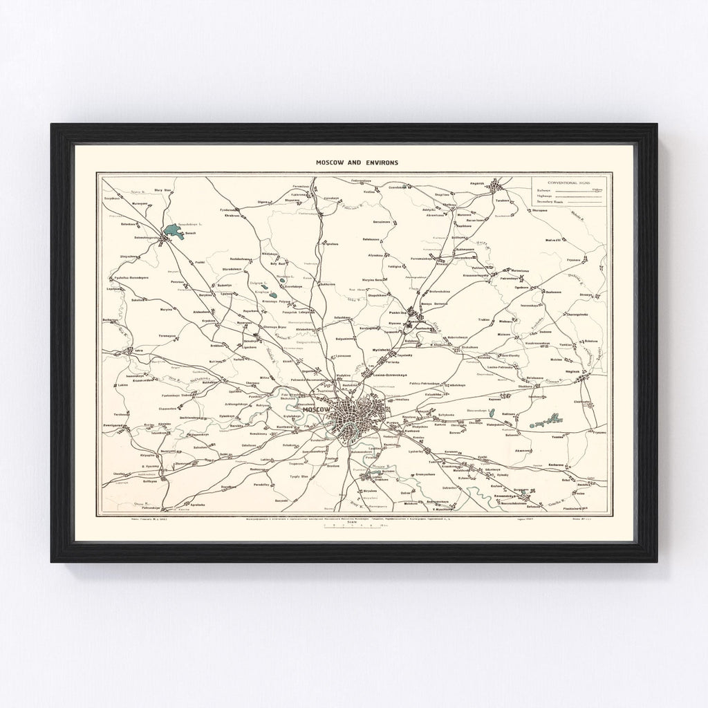 Vintage Map of Moscow, Russia 1928