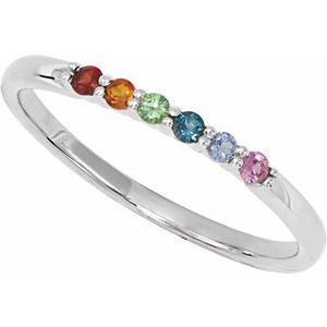 Sterling Silver Natural Multi-Gemstone Rainbow Stackable Ring