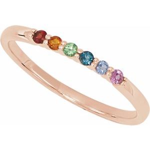 14K Rose Gold Natural Multi-Gemstone Rainbow Stackable Ring