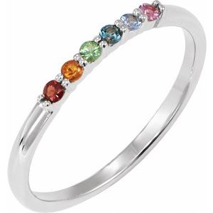 Sterling Silver Natural Multi-Gemstone Rainbow Stackable Ring